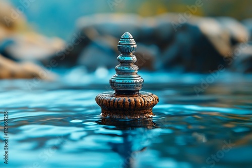 A clean outline of a shivlinga with a subtle water stream and light rays, symbolizing peace and divinity photo