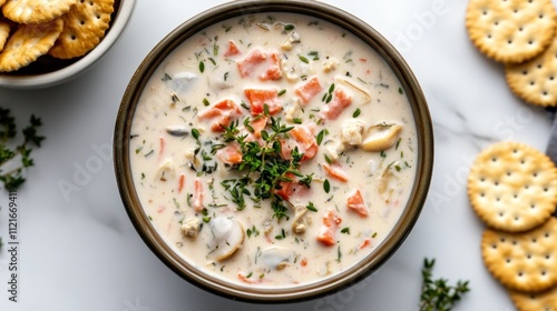 Creamy Clam Chowder with Crackers and Thyme