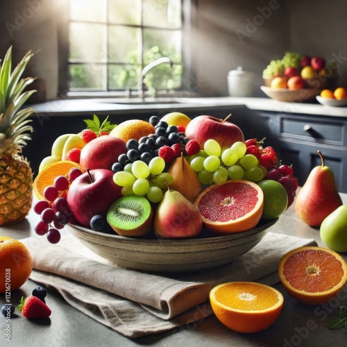 fruits on a plate in the kitchen