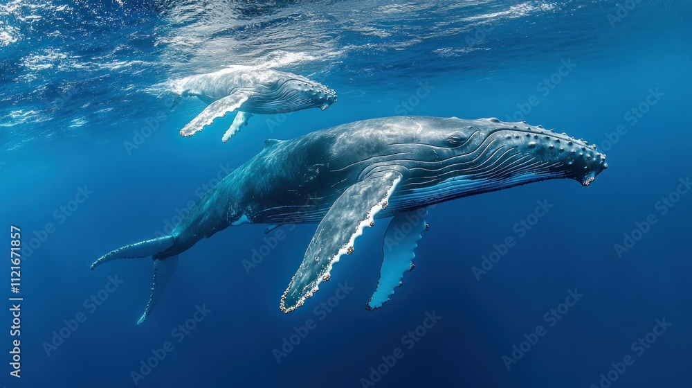 Obraz premium Humpback Whales Swimming in the Ocean