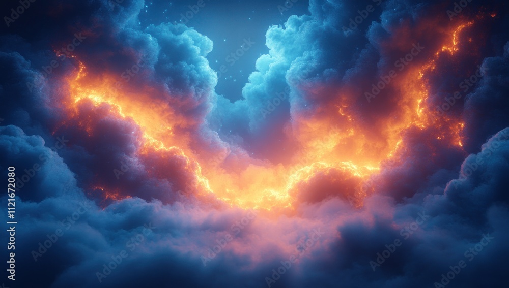 Fototapeta premium Fiery Clouds in the Night Sky