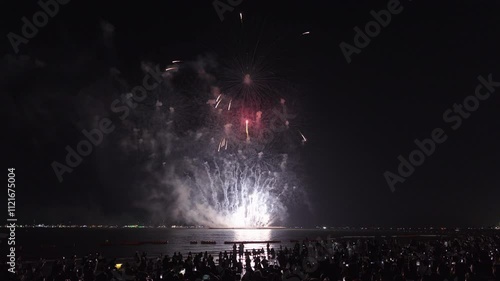 fireworks, night, sky, beach, colorful, celebration, explosion, festival, party, show, display, bright, glow, light, evening, holiday, coastline, scenery, beautiful, travel, landscape, sparkle, shine,