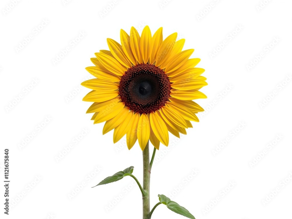 Fototapeta premium A large sunflower with a prominent dark center and sturdy stem standing alone, plant, sunflower