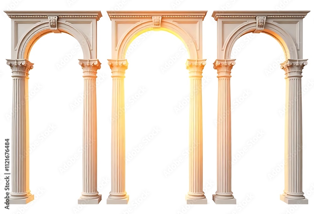 Three Classical Arches on White Background Three Classical Arches on White Background