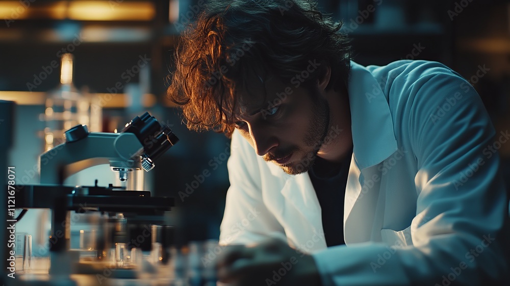 Intriguing Scientist Deep in Focused Research at a Laboratory Intriguing Scientist Deep in Focused Research at a Laboratory