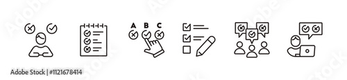 survey checklist choice icon line set school exam questionnaire multiple option task evaluation signs vector outline illustration