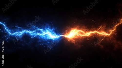 Obraz na płótnie Clashing Energies: Blue and Orange Lightning w salonie