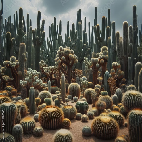 149 Desert Cactus Garden A garden of cacti in the desert with a