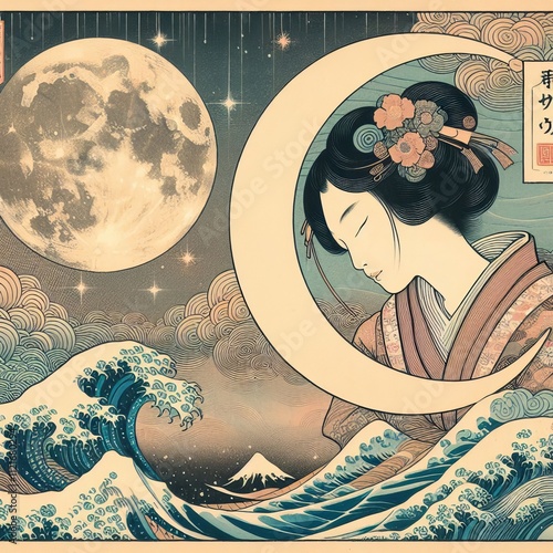 115 Ukiyo e – The two moons are depicted in the style of tradi
