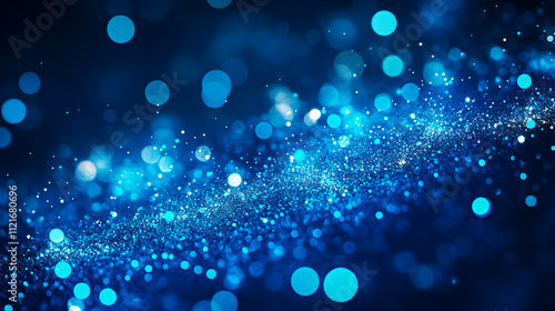 An abstract blue glow particle background filled with bokeh effects.