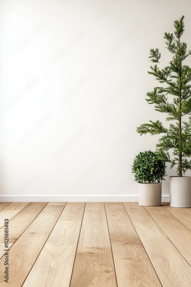 A white room with a large tree in the corner A white room with a large tree in the corner