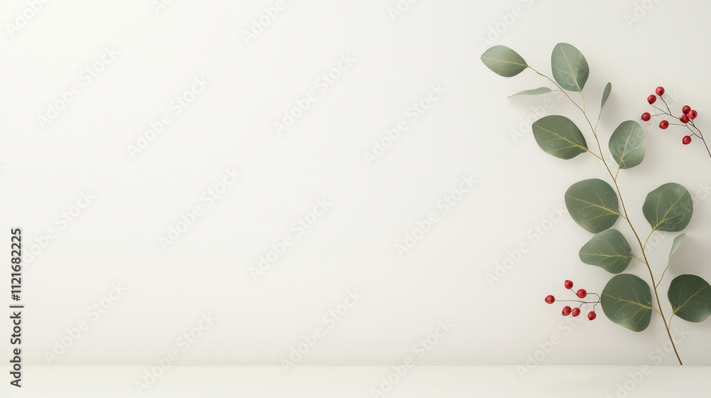 A white background with a leafy green plant with red berries A white background with a leafy green plant with red berries