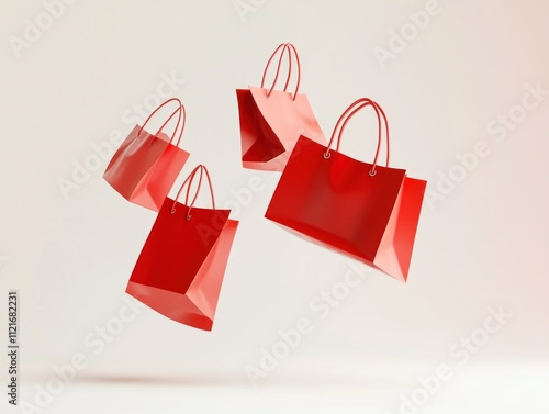Red Shopping Bags in Flight