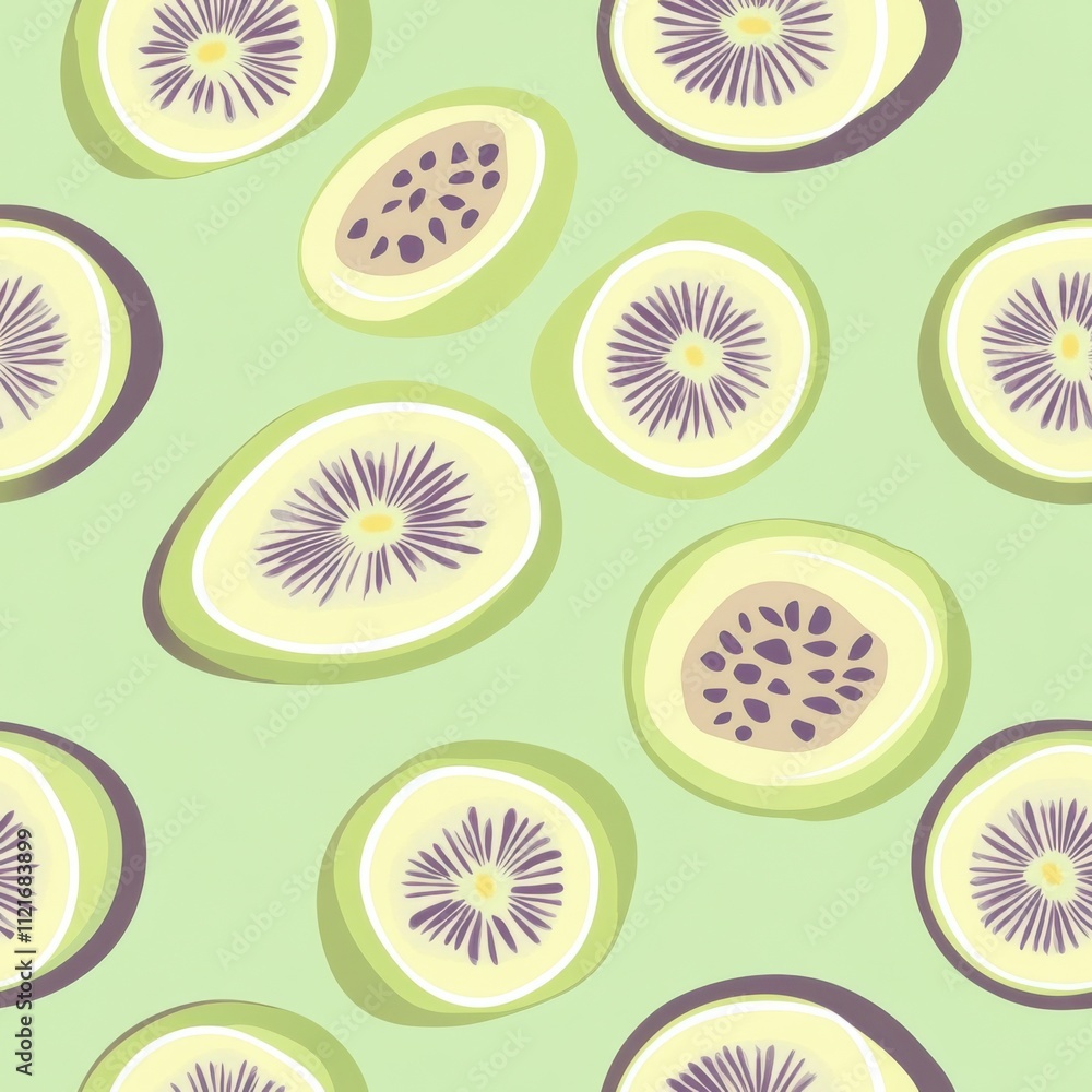 Vibrant Kiwi Passion Fruit Mochi Pattern Design Vibrant Kiwi Passion Fruit Mochi Pattern Design