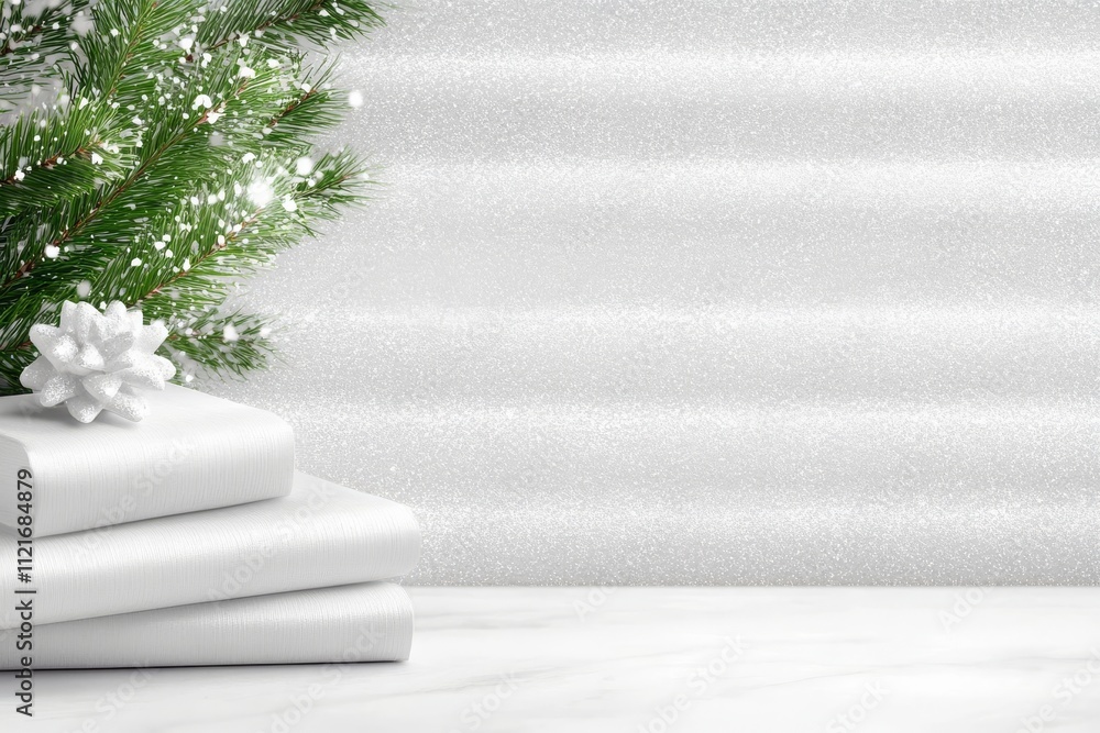 Fototapeta premium A silver glitter background texture and gifts. Generative AI