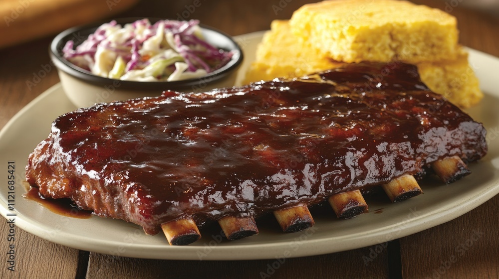 Delicious BBQ Ribs with Cornbread and Coleslaw Delicious BBQ Ribs with Cornbread and Coleslaw