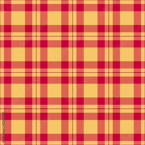 Antique seamless check background, skirt vector tartan textile. Handmade texture pattern fabric plaid in red and amber colors.