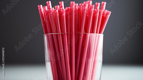 Close-up of a glass filled with pink drinking straws. photo