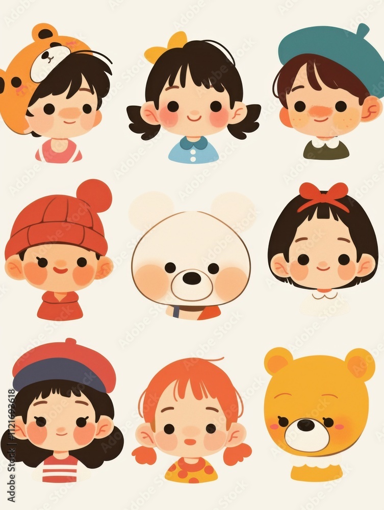 Whimsical Children's Book Icons: Bold Line Cartoon Characters Whimsical Children's Book Icons: Bold Line Cartoon Characters
