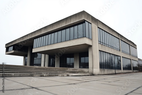 An industrial brutalist building with clean, angular lines and raw concrete.Raw concrete.Brutalist architecture.Brutalism art.Brutalist design.