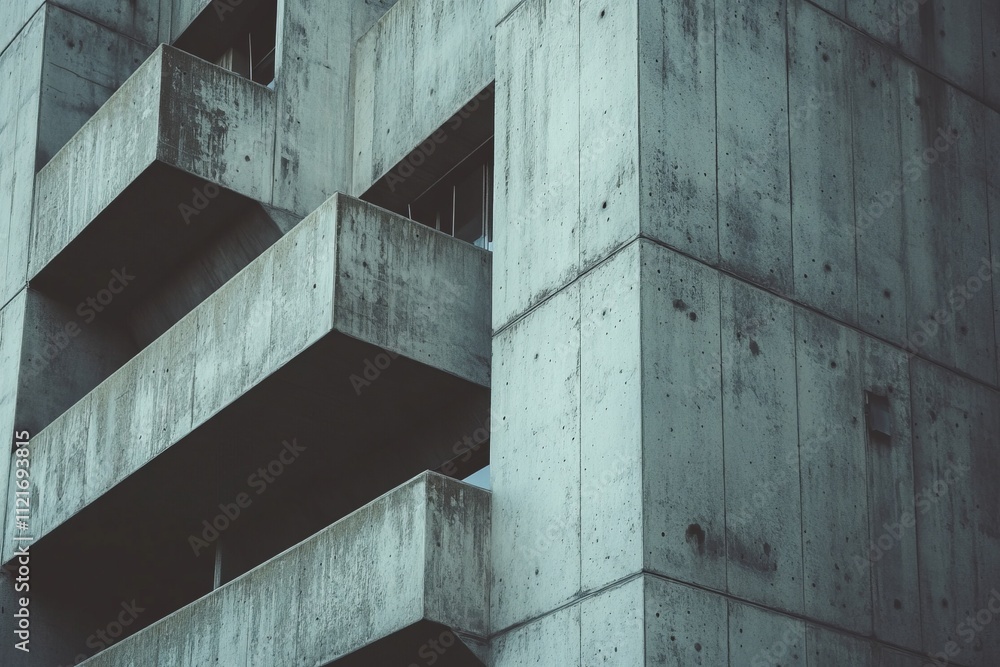 Fototapeta premium Brutalist design.Raw concrete.Brutalist architecture.Brutalism art.An industrial brutalist building with rough concrete textures and angular forms