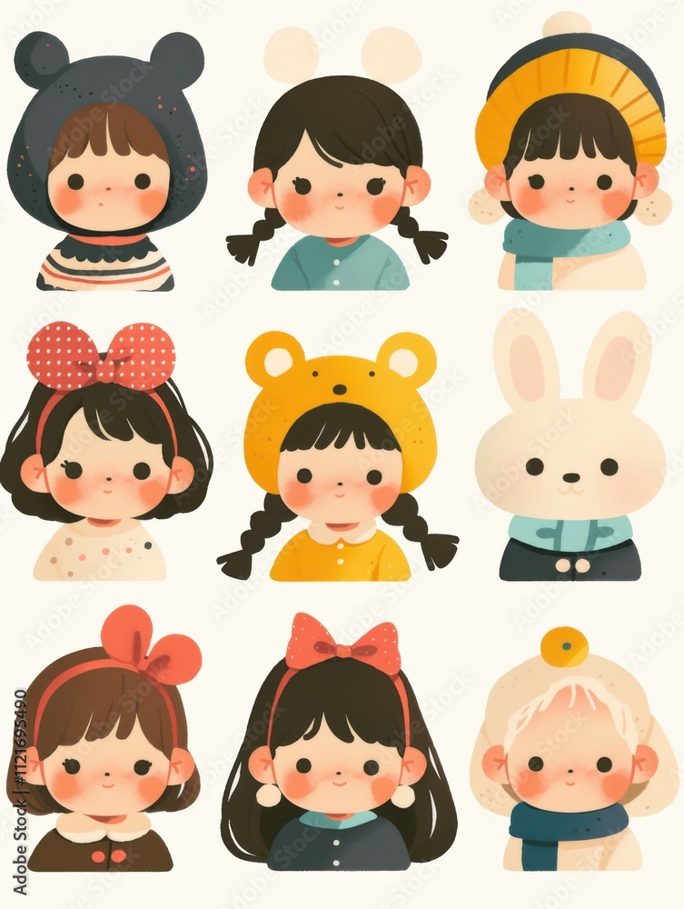 Whimsical Children's Book Icons: Bold Line Cartoon Characters Whimsical Children's Book Icons: Bold Line Cartoon Characters