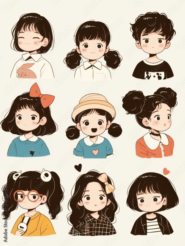 Whimsical Children's Book Icons: Bold Line Cartoon Characters Whimsical Children's Book Icons: Bold Line Cartoon Characters