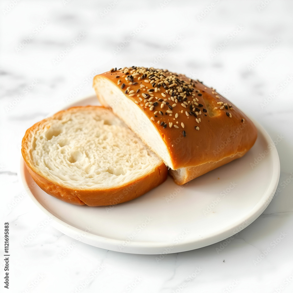 Sliced bread with turkish bagel side view on a white and gray surface Sliced bread with turkish bagel side view on a white and gray surface