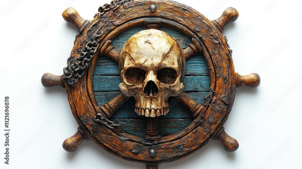 Fototapeta premium Skull and ship's wheel decorative art piece 