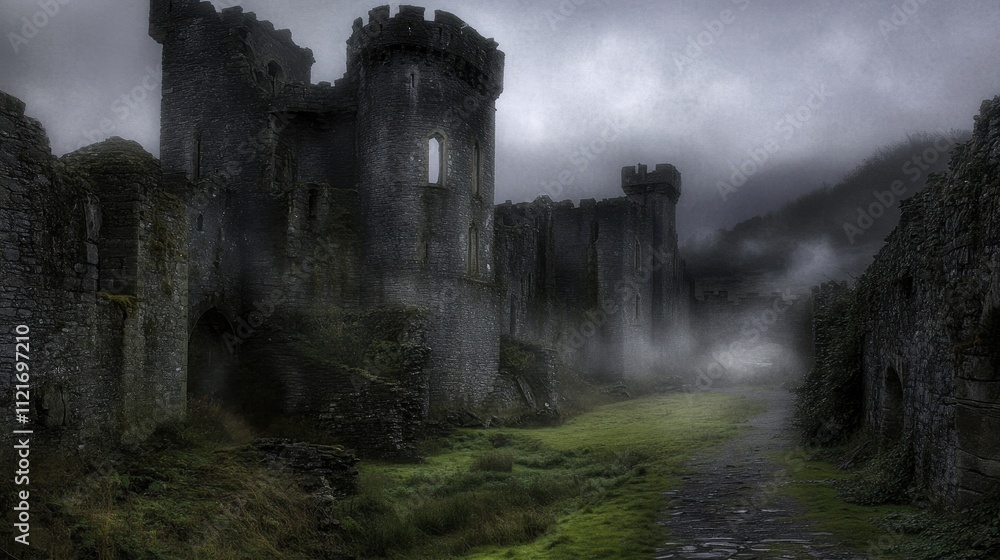 Fototapeta premium Mystic Medieval Castle in Misty Landscape