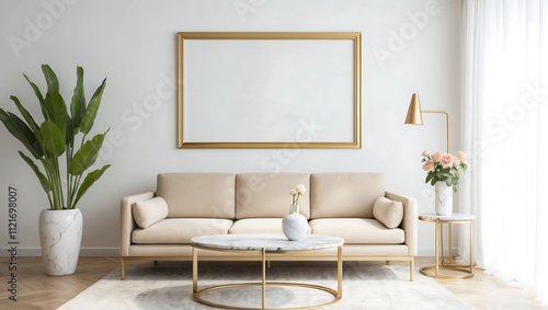 Frame & poster mockup in Boho style interior. 3d illustration