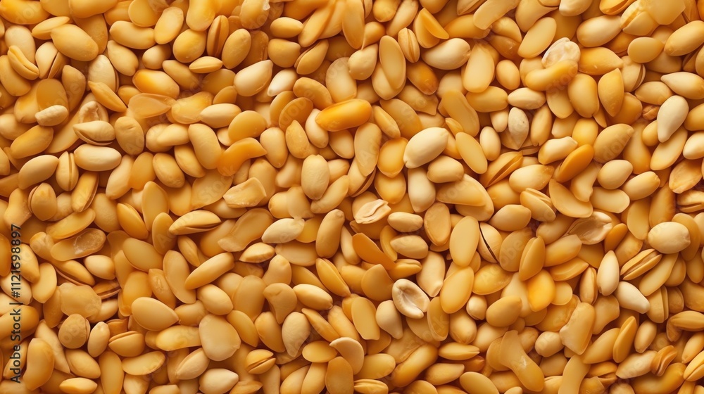 Close-up of many light-brown, oval-shaped seeds. Close-up of many light-brown, oval-shaped seeds.