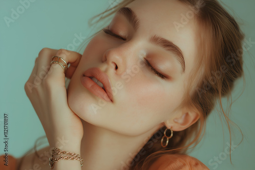 Woman beauty makeup, face skin care natural beautiful make up. Face skin care natural make up, eyes closed