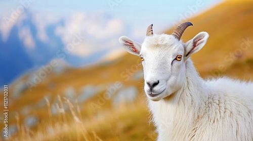 Mountain goat portrait alpine region animal photography scenic environment close-up view nature's beauty photo