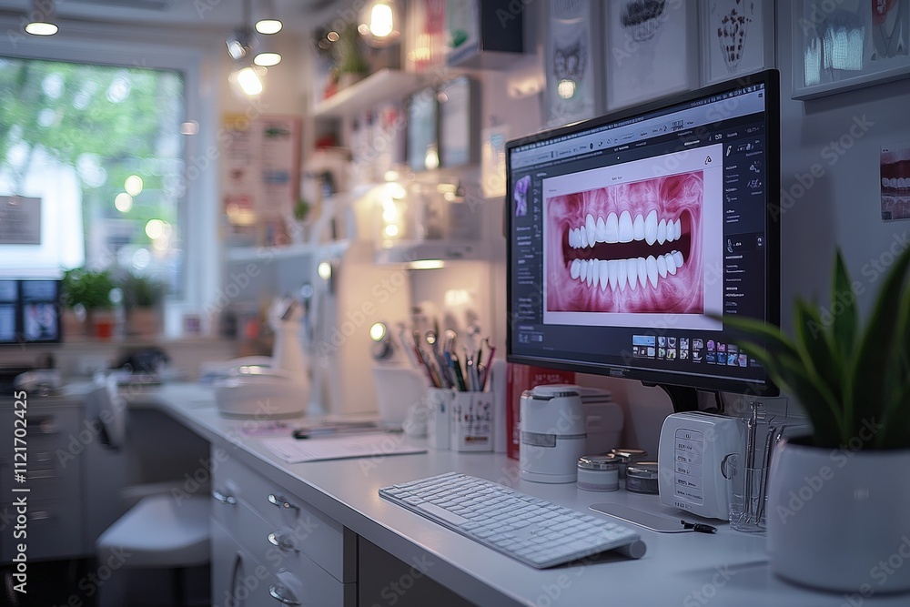 A dentist's desk filled with fun dental gadgets. A dentist's desk filled with fun dental gadgets.