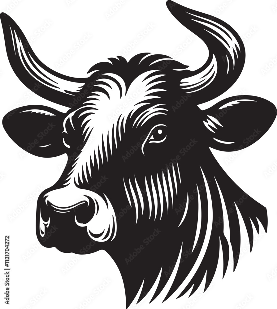 Fototapeta premium Hand drawn Cow head icon vector silhouette art of illustration Isolated on white background