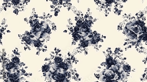 Elegant Dark Blue Rose Floral Seamless Pattern Background
