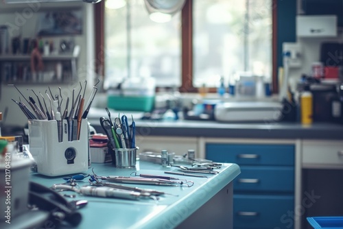 Wallpaper Mural A dentist's desk filled with fun dental gadgets. Torontodigital.ca
