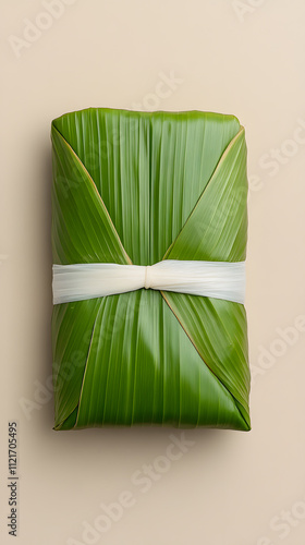 Traditional thai food wrapped in banana leaves authentic cuisine street market close-up view cultural heritage photo