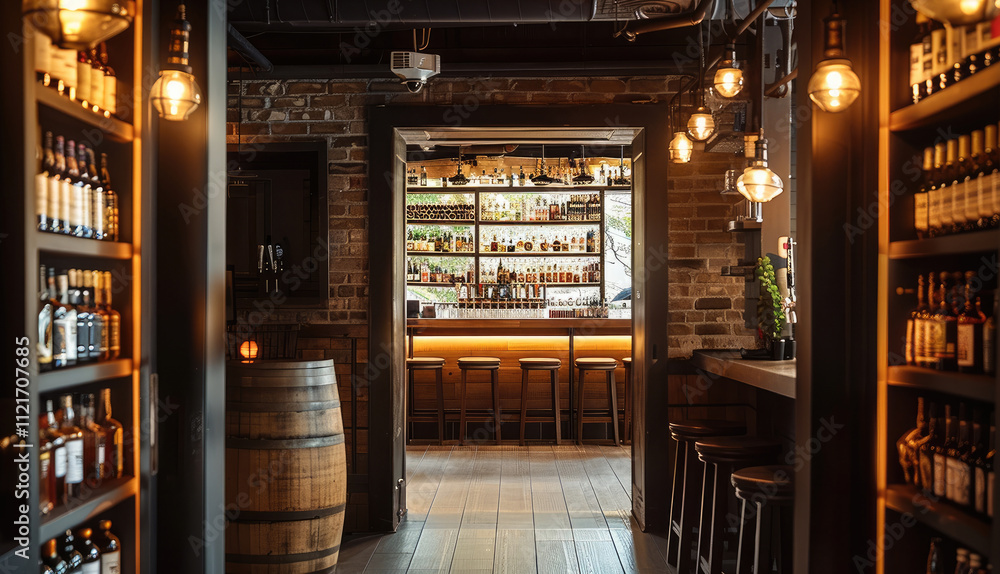 A doorway, the rustic tavern and a sleek modern bar. A doorway, the rustic tavern and a sleek modern bar.