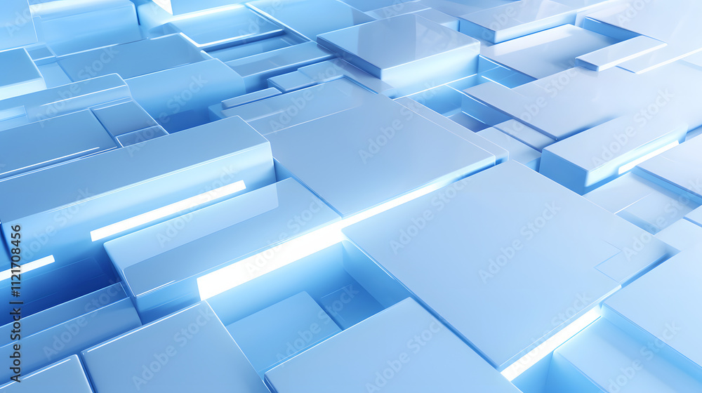 Obraz premium 3d rendering of white and blue abstract geometric background. Scene for advertising, technology, showcase, banner, game, sport, cosmetic, business, metaverse. Sci-Fi Illustration. Product display