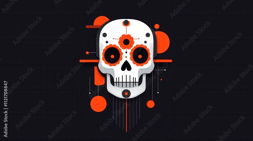 Vibrant day of the dead skull design with modern geometric elements in black and orange Vibrant day of the dead skull design with modern geometric elements in black and orange