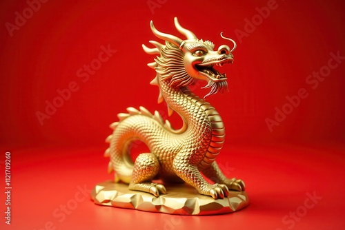 Golden Chinese Dragon Sculpture for Celebrating the New Year, Symbolizing Prosperity, Good Fortune, and Strength in Traditional Culture and Festivities