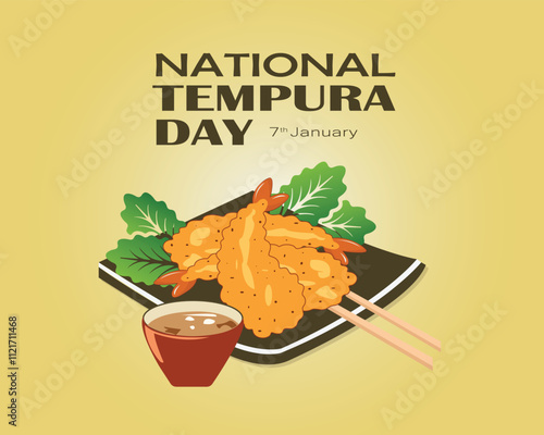 National Tempura Day,7th January. National tempura day template, holiday concept, banner, poster, card. Background, Vector illustration.