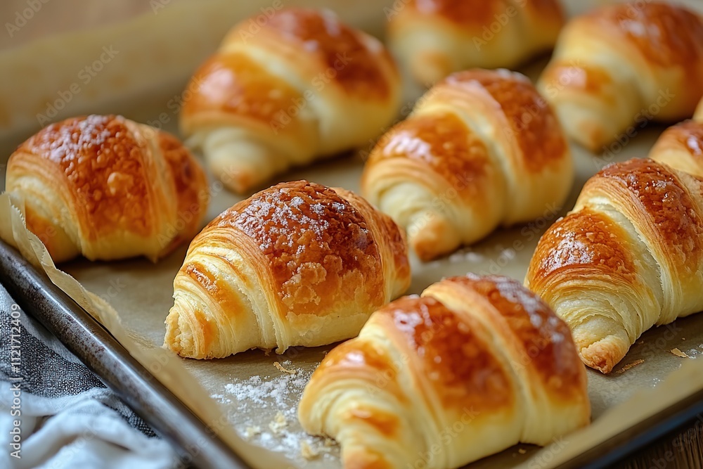Flat lay of french pastry croissants, fresh baked Flat lay of french pastry croissants, fresh baked