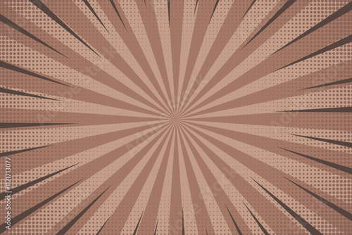 Brown vintage background in pop art style. Bright striped cover for comic magazine. Retro halftone background. Vector illustration