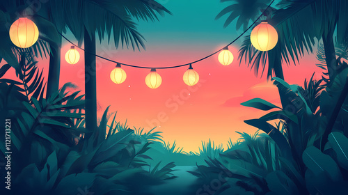 Lights flat design front view tropical theme animation colored pastel. Arcadia. Illustration photo