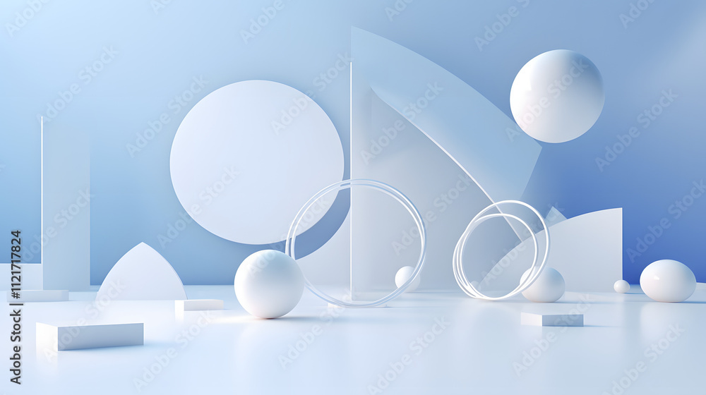 
3d rendering of white and blue abstract geometric background. Scene for advertising, technology, showcase, banner, game, sport, cosmetic, business, metaverse. Sci-Fi Illustration. Product display