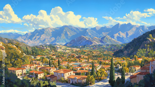 Arcadia california aerial view: san gabriel mountains under blue skies. Arcadia. Illustration photo