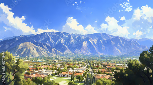 Arcadia california aerial view: san gabriel mountains under blue skies. Arcadia. Illustration photo